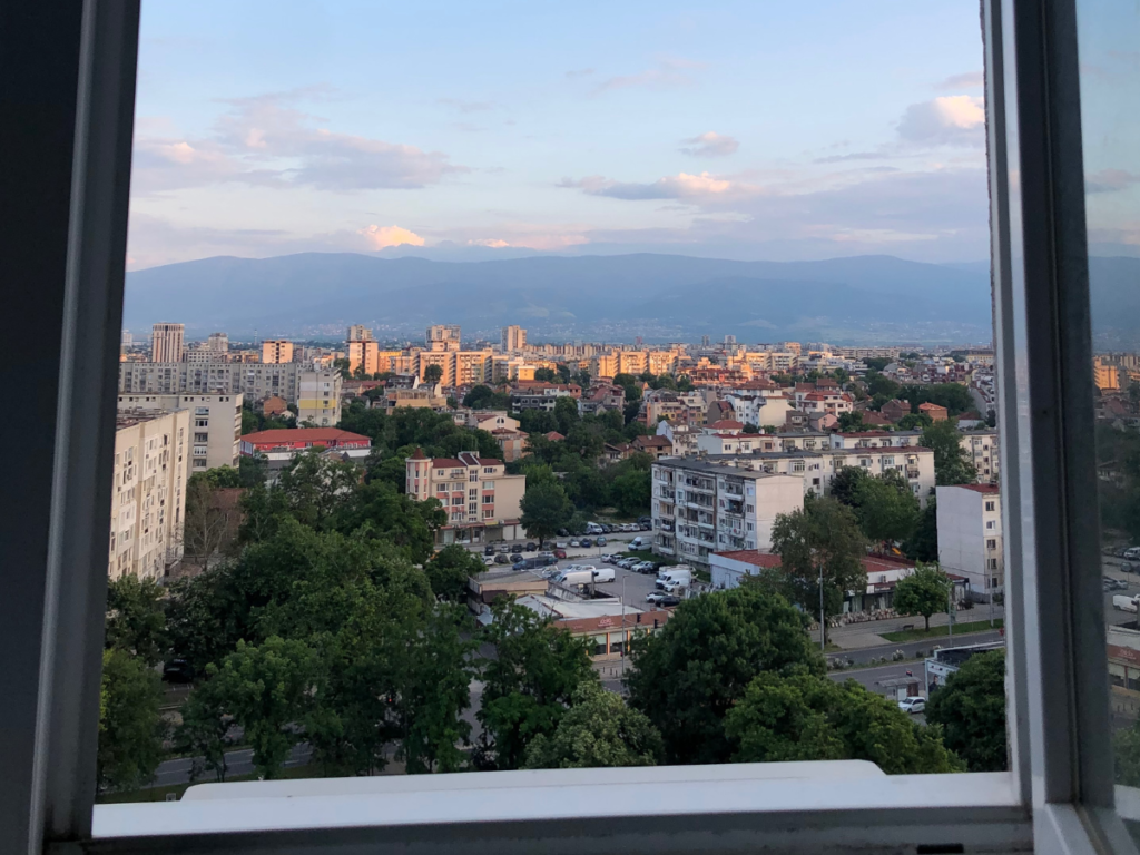 birds eye view of the city of plovdiv from an apartment window