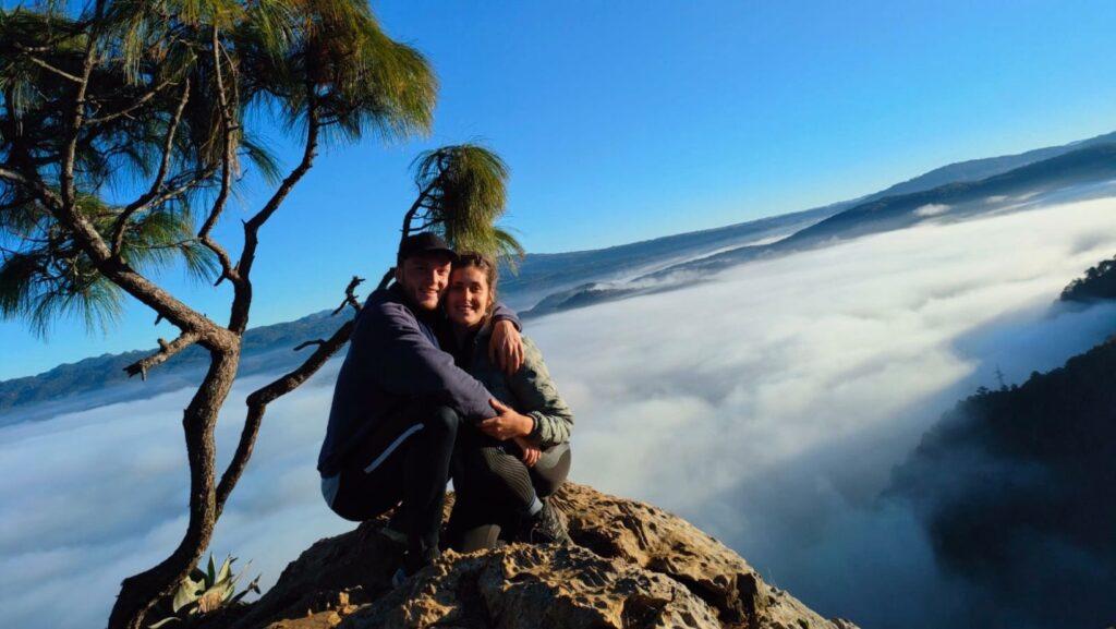 jules and marius on top of don lauro san cristobal with clouds