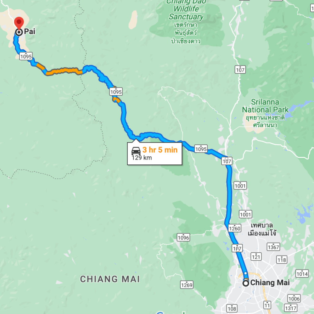 the bad Google maps route from Chiang Mai to Pai