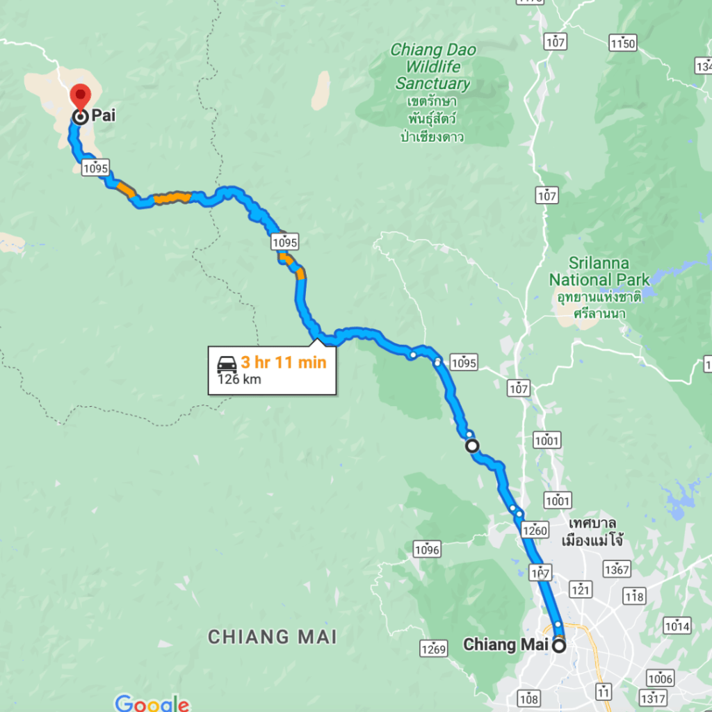 the good Google maps route from Chiang Mai to Pai