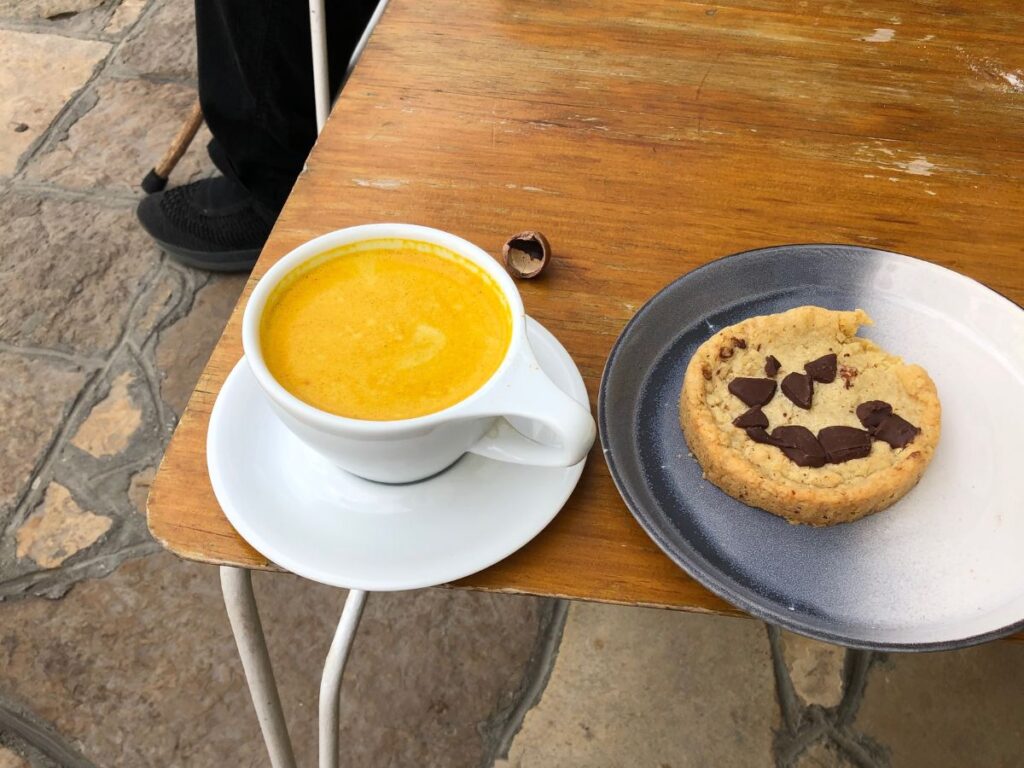 coffee on a table outside cafeologia, san cristobal