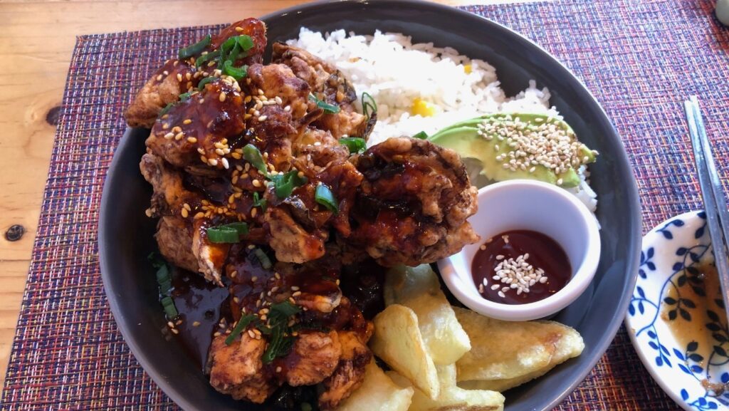 plate of korean fried chicken at casa de ahn restaurant in san cristobal de las casas