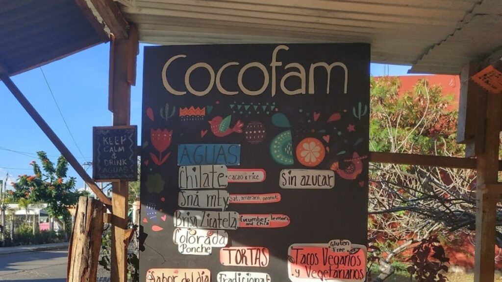 vegetarian menu of cocofam, located in downtown puerto escondido