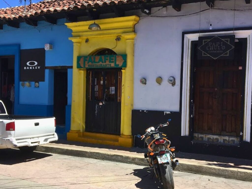 exterior of falafel restaurante on real de guadelupe street in san cristobal de las casas