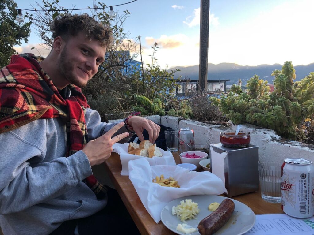 marius eating and drinking at el charcu