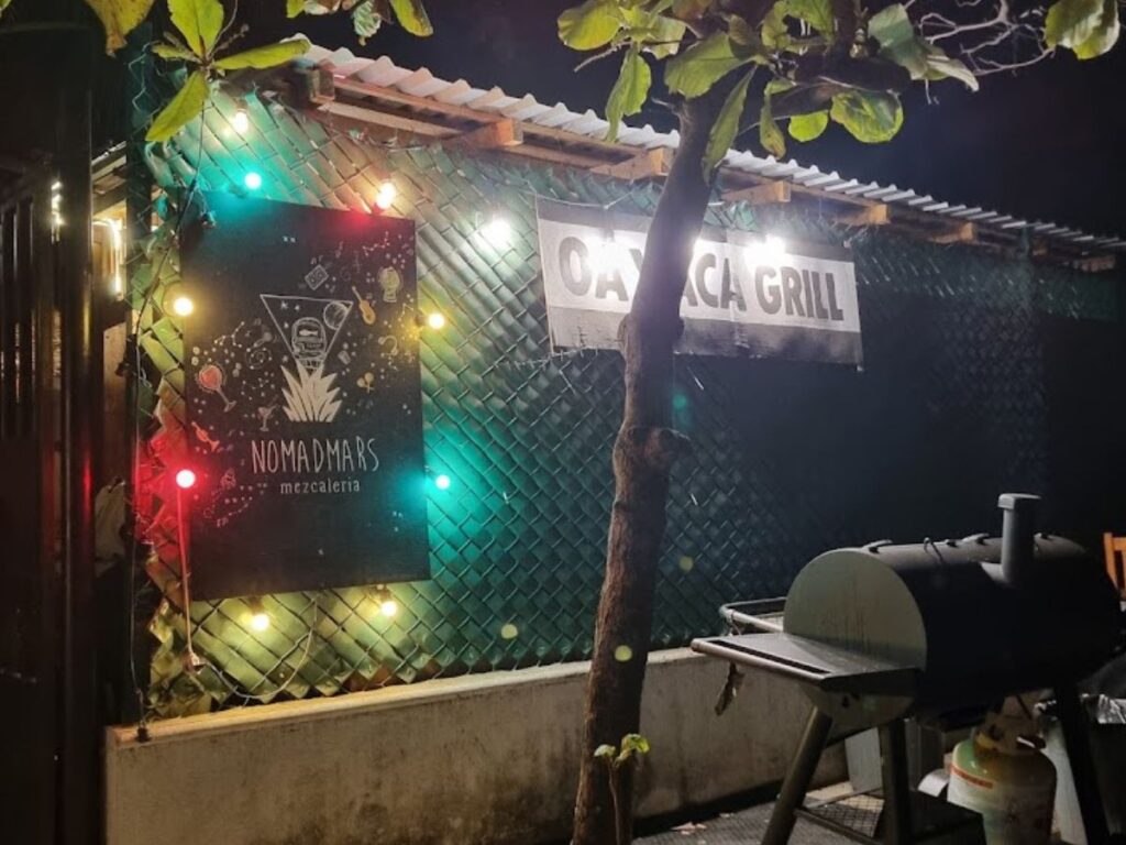 entrance of oaxaca grill, bbq and lights