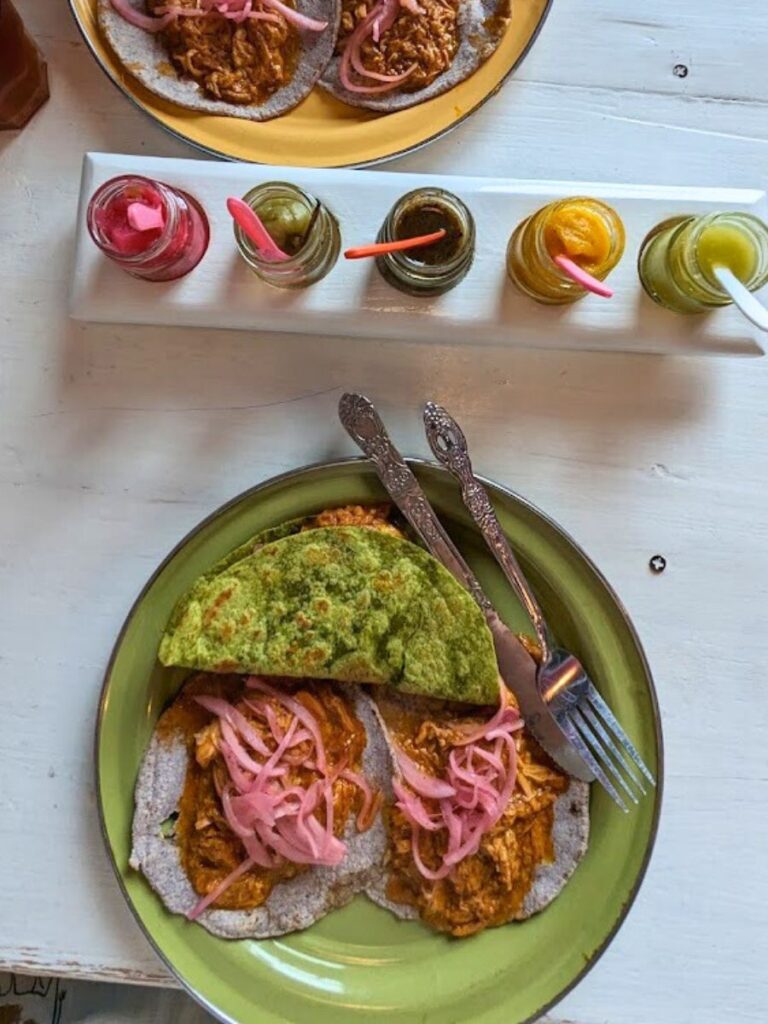 plate of tacos from san cristobal de las casas restaurant called achiote cochinita pibil