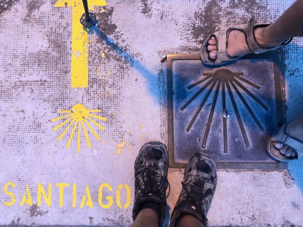 dusty hiking boots on the camino frances