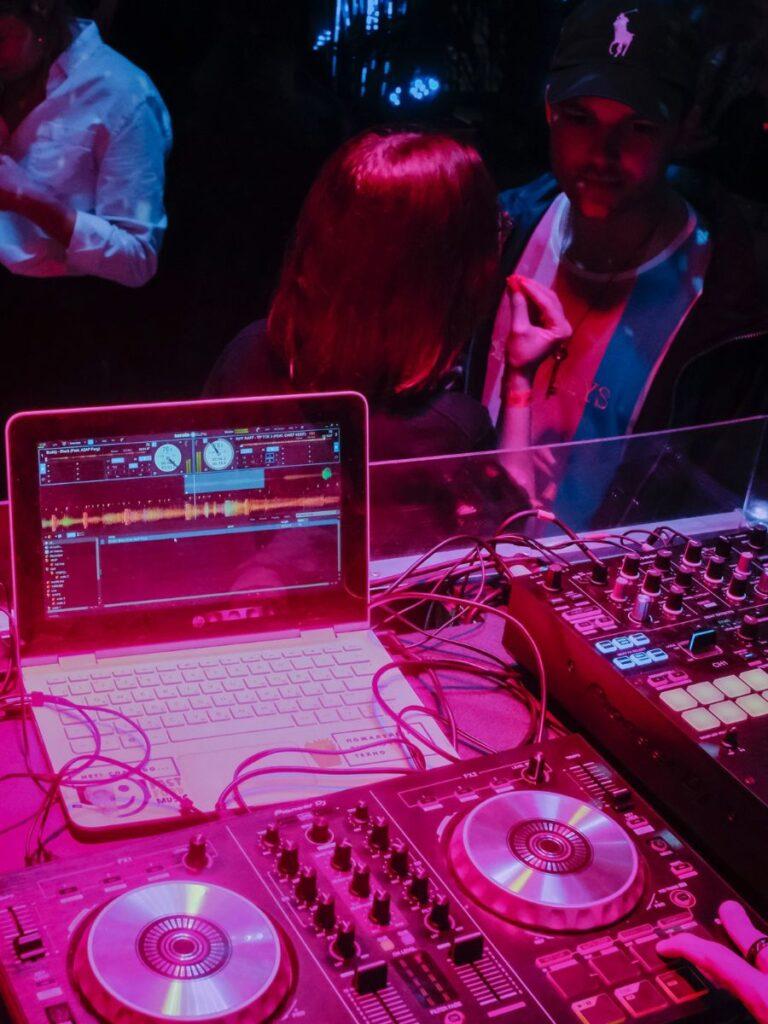 behind the dj deck in puerto escondido nightclub