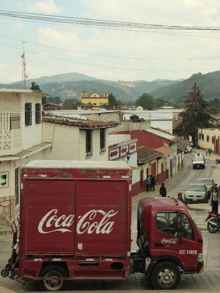 coca cola van parked in the streets in san cristobal