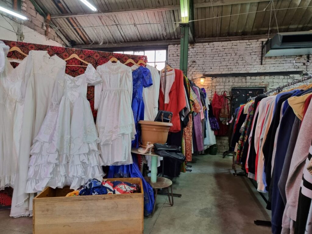 inside dezerter vintage in tbilisi, second hand clothes shop