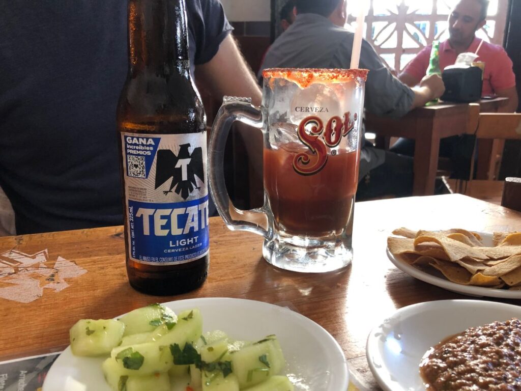 beer on table in mexican bar, valladolid