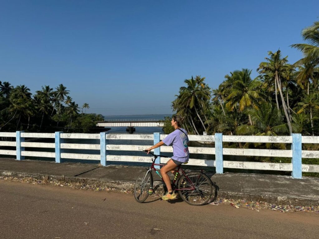 real talk travel author cycling on munroe island, kerala