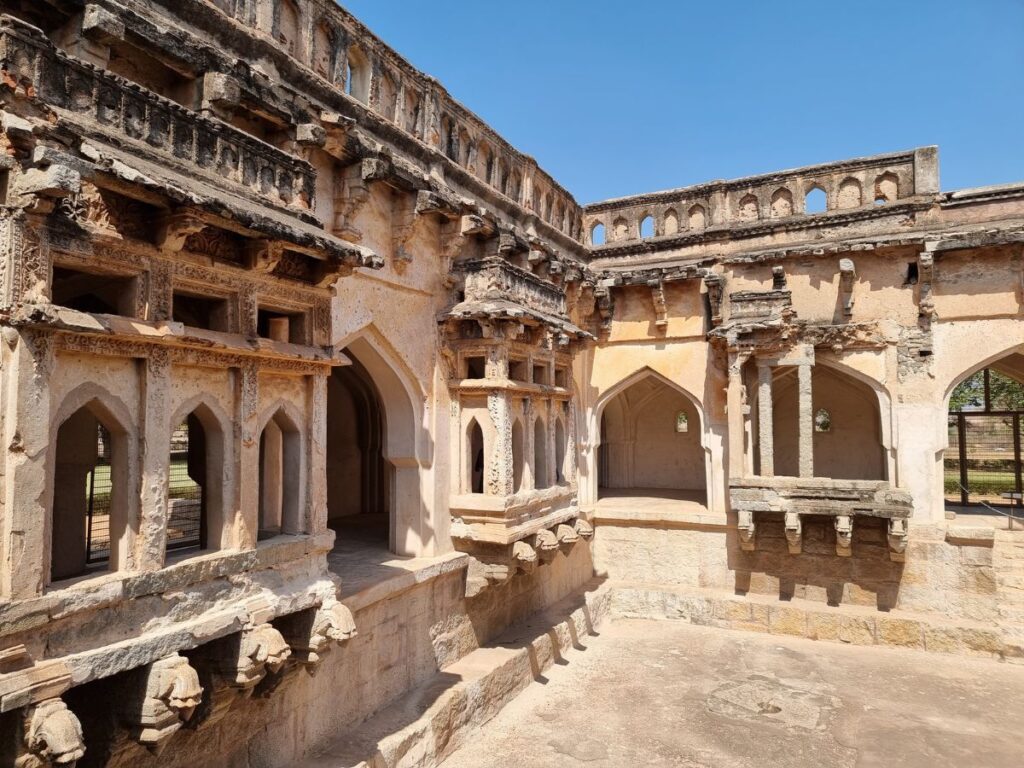 inside the queens bathhouse ruin in hampi ruins