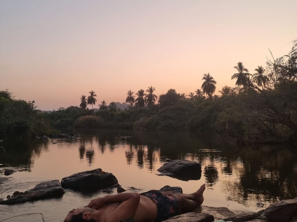 favourite sunset river spot in Hanumanahalli
