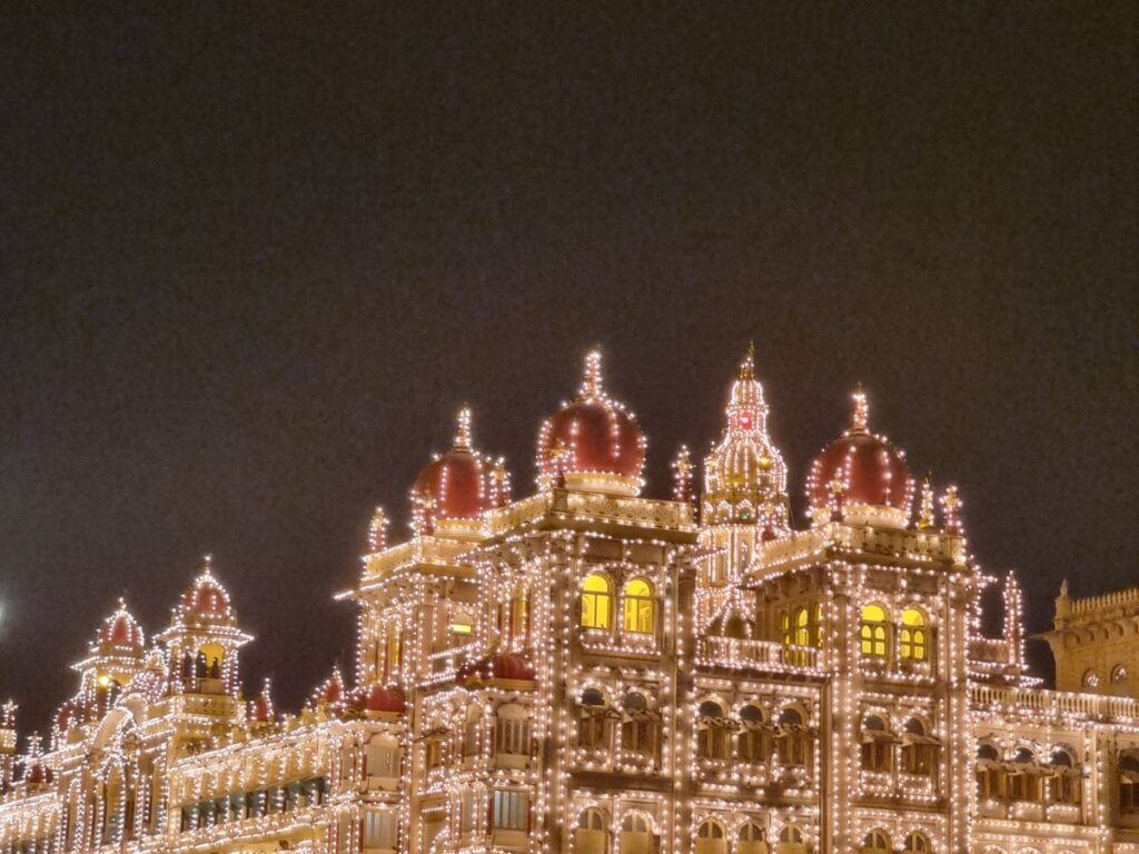 Mysore palace lit up on Sundays evening.