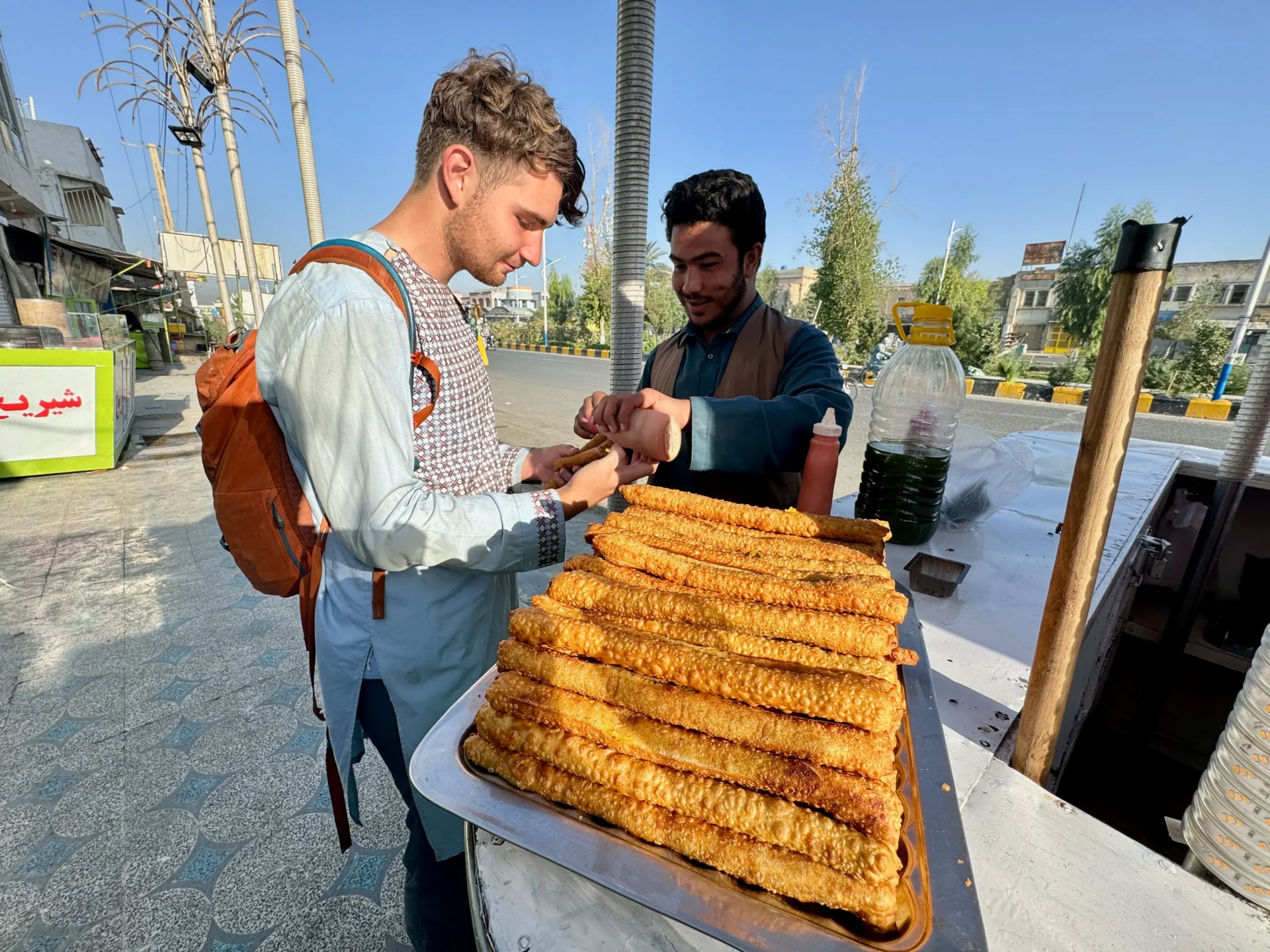 Street seller selling tourist food in Kandahar, Afghanistan