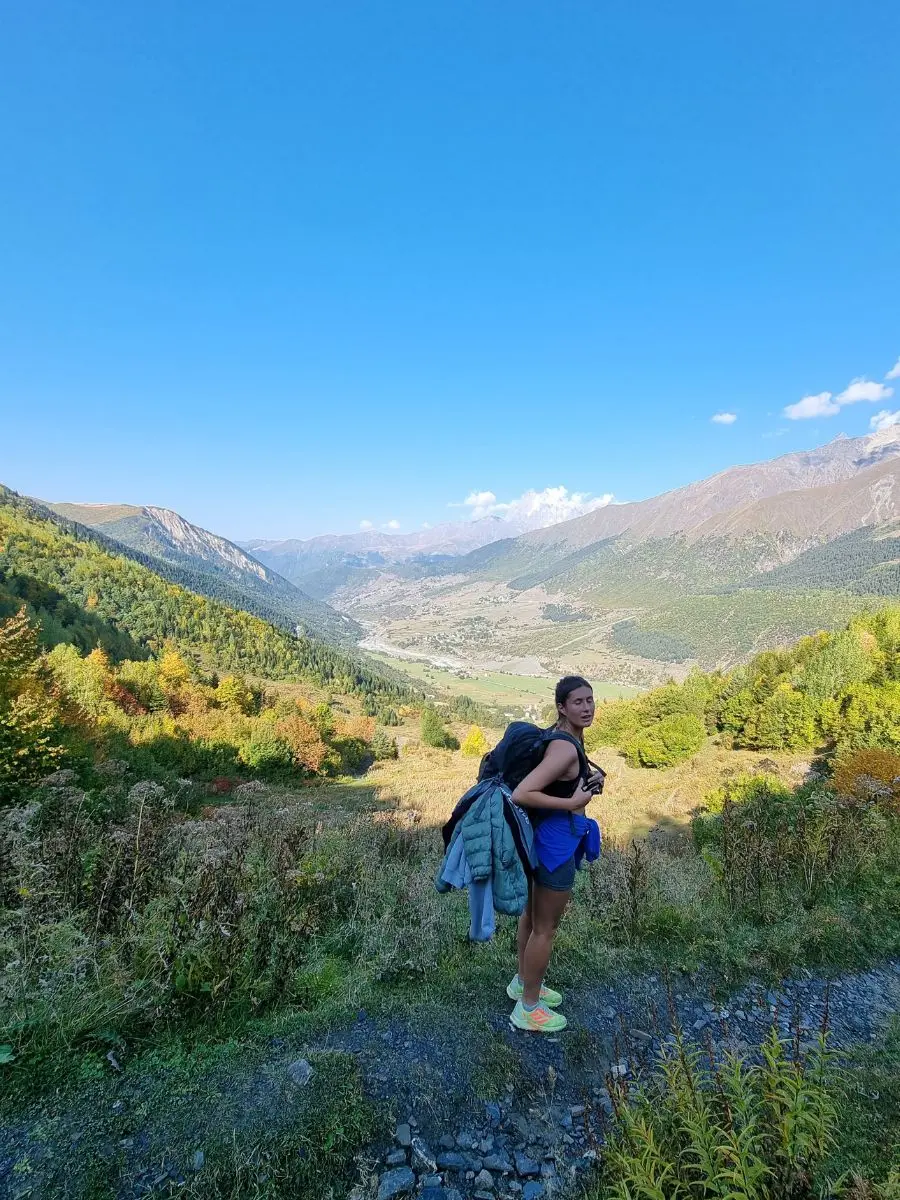 Jules from Real Talk Travel smiling on Mestia to Ushguli trek, Georgia